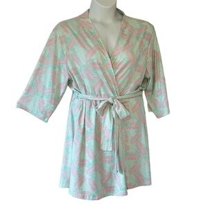 Cynthia Rowley Stretch Pink and Green Microfleece Half Sleeve Attached Belt  XL